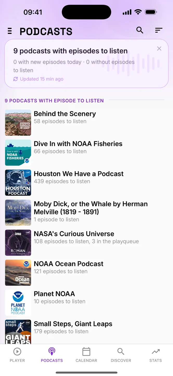 Podcast Tracker on iPhone: podcast library