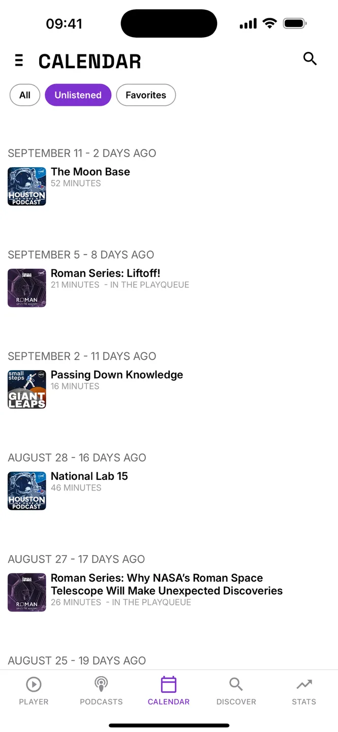 Podcast Tracker on iPhone: episode calendar